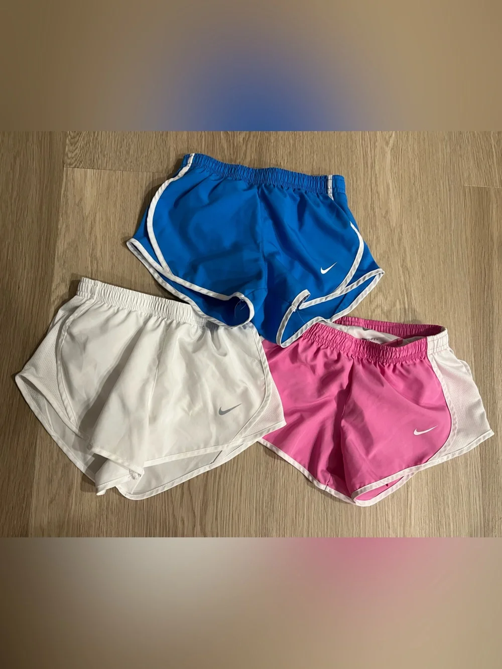 3 Nike Kids' Running Shorts — Blue, White & Pink girls XS